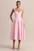 Greta | Light Pink Sweetheart-Neck Midi Dress