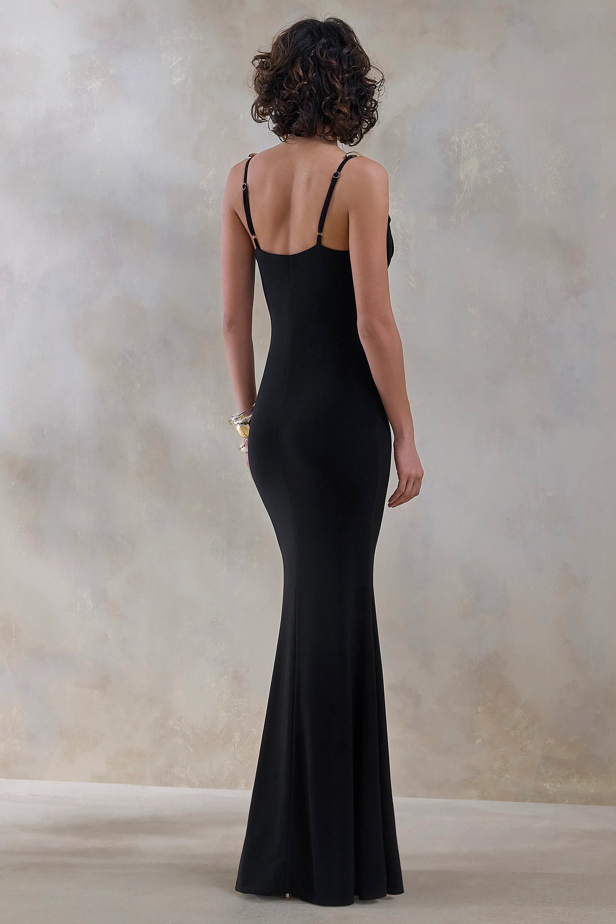 Iridessa | Black Plunge-Neck Maxi Dress