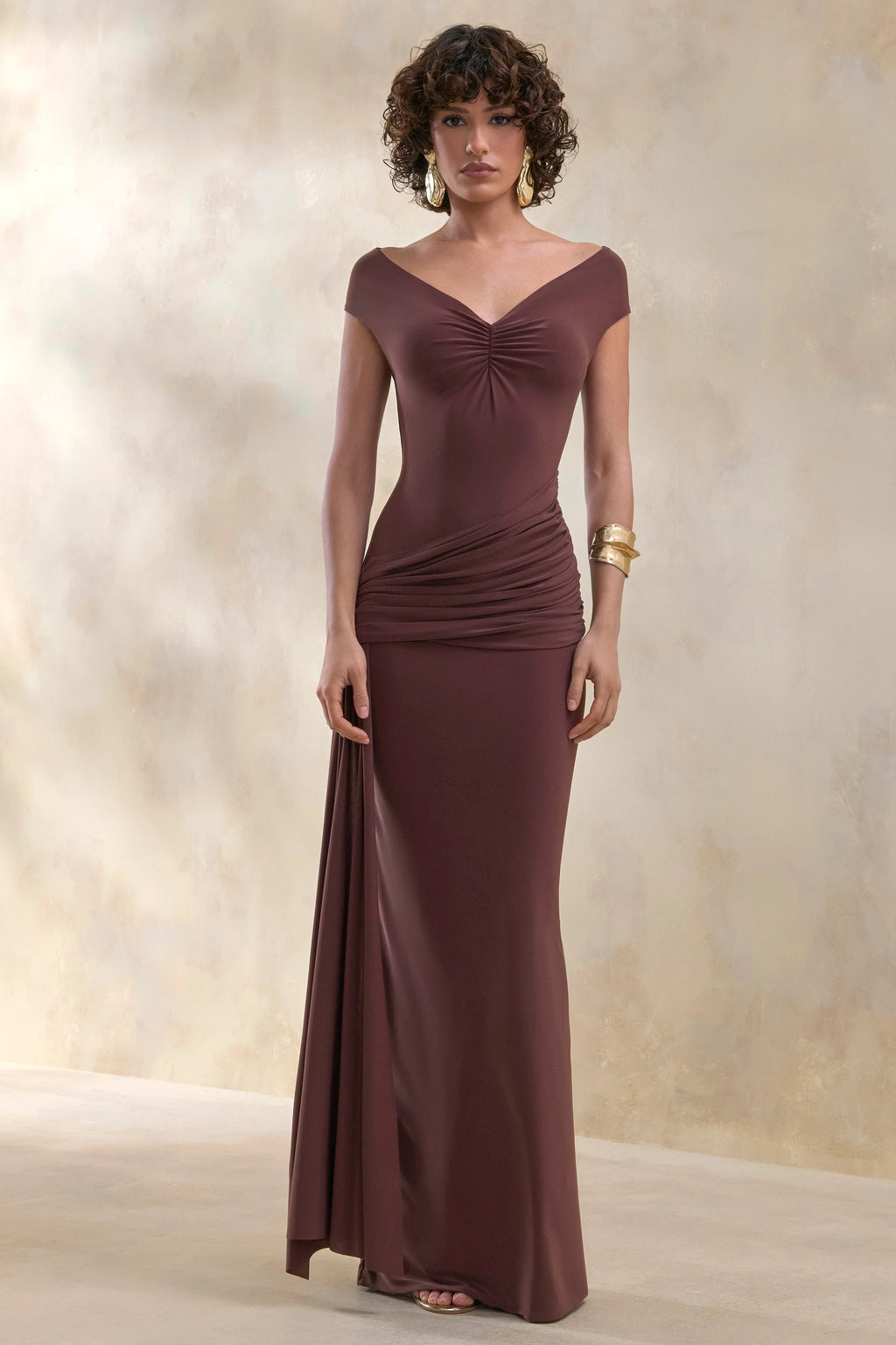Petronia | Brown V-Neck Maxi Dress With Wrap-Detail