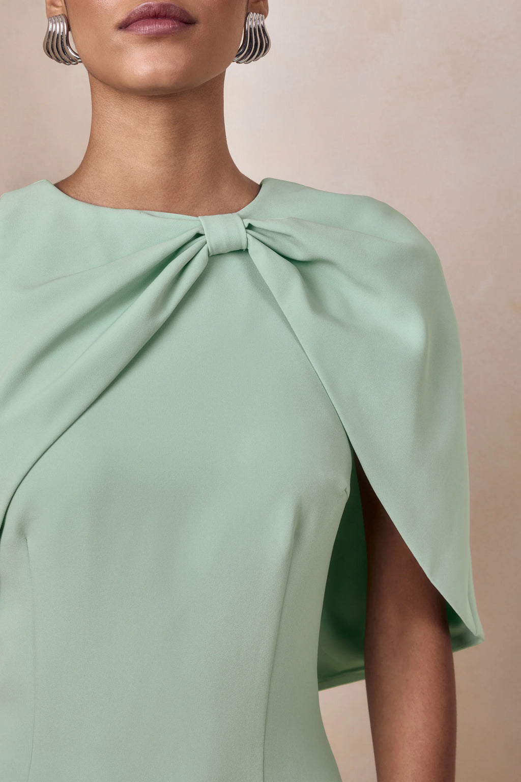 Quira | Mint Asymmetric-Neck Maxi Dress With Cape-Sleeve