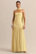 Bambi | Lemon Bandeau-Neck Maxi Dress With Scarf-Detail