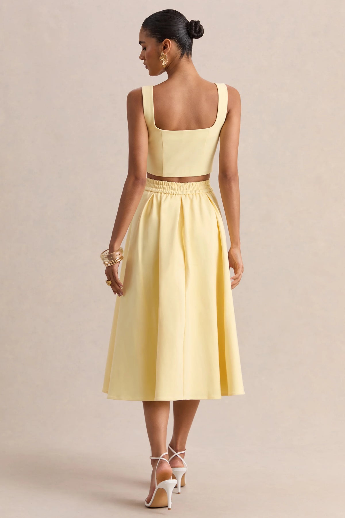 Caprielle | Lemon Scoop-Neck Crop-Top With Corsage Detailing