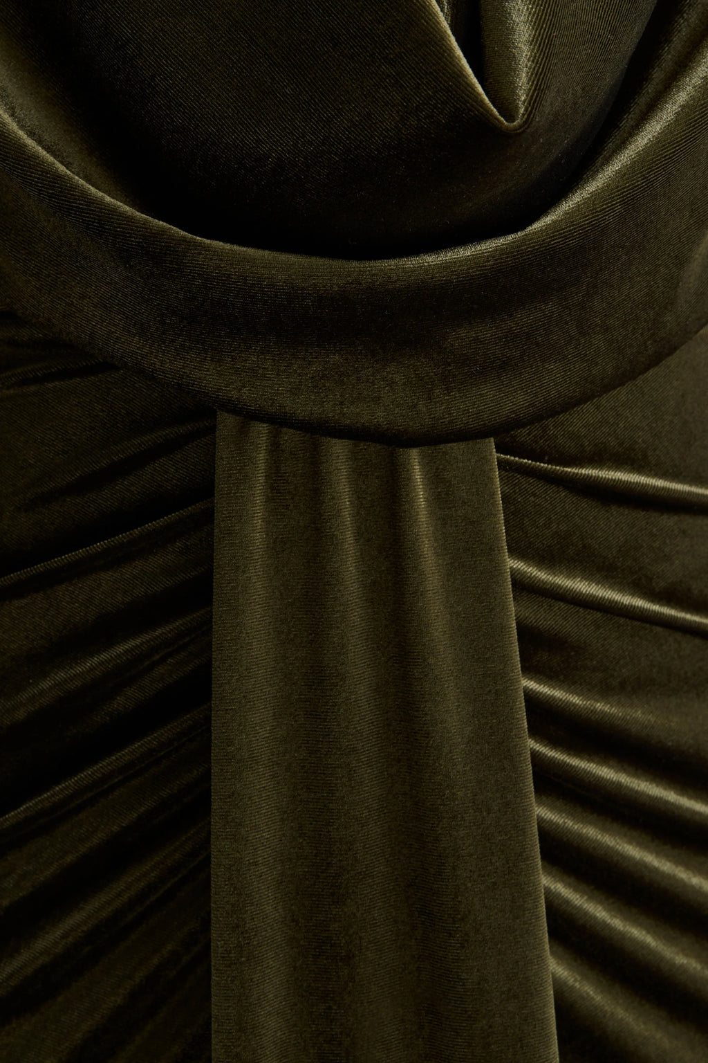 Lavernia | Olive Velvet Halter-Neck Maxi Dress With Gathered-Detailing