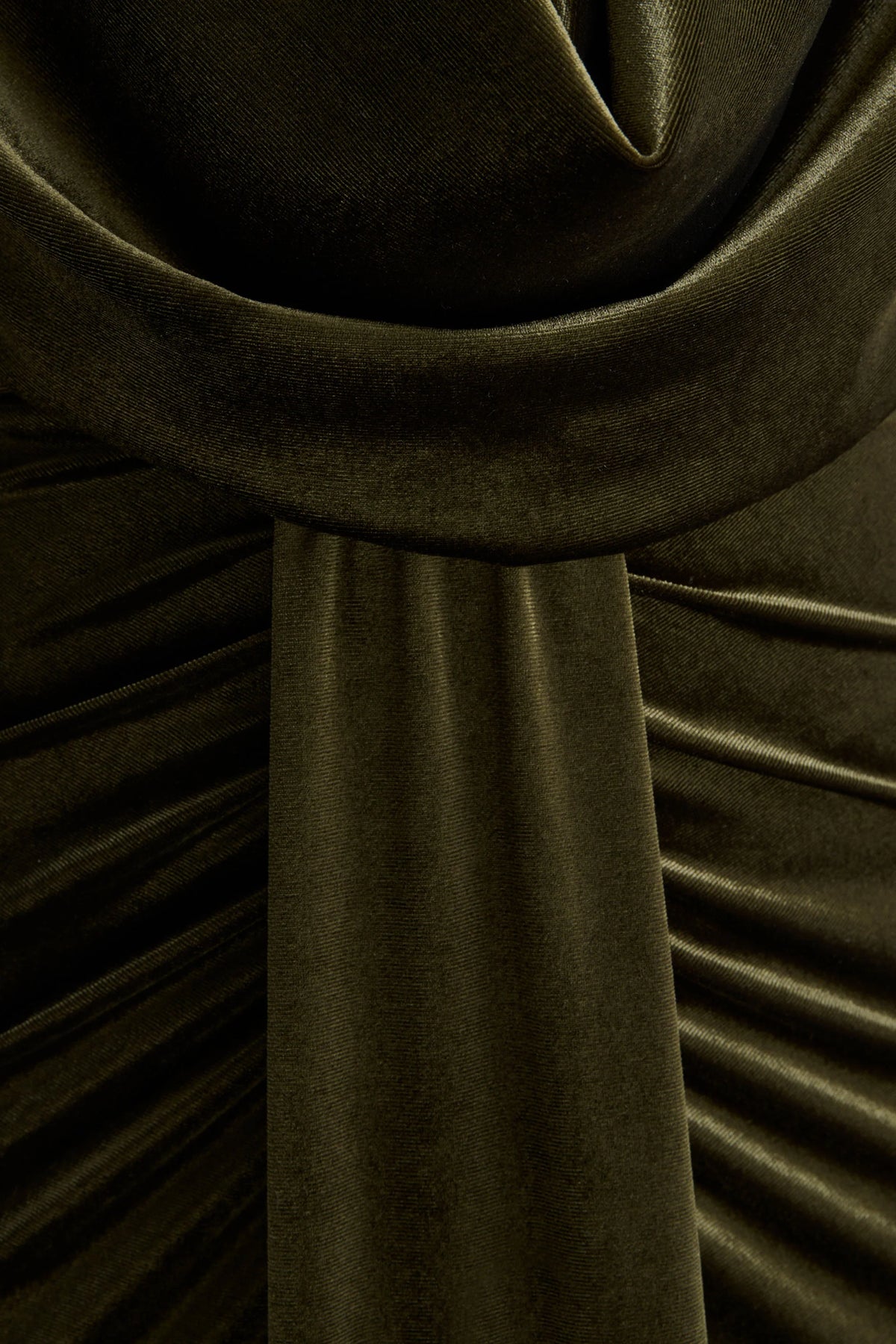 Lavernia | Olive Velvet Halter-Neck Maxi Dress With Gathered-Detailing