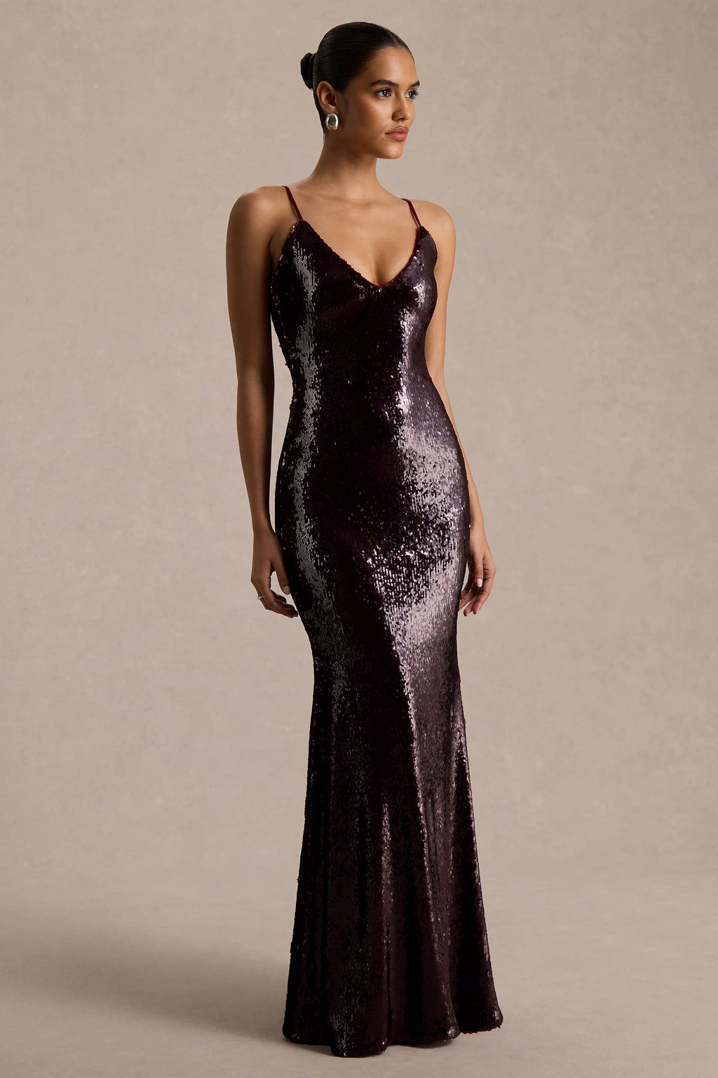 Lenor | Burgundy Plunge-Neck Maxi Dress