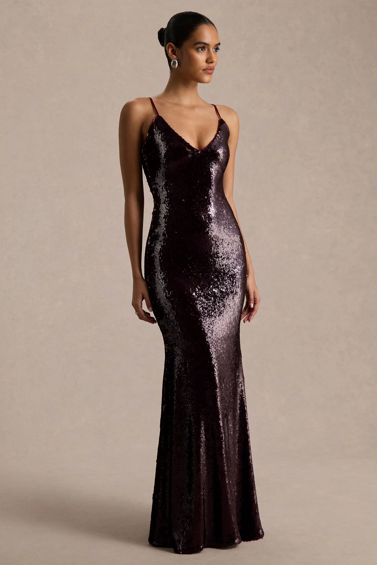 Lenor | Burgundy Plunge-Neck Maxi Dress