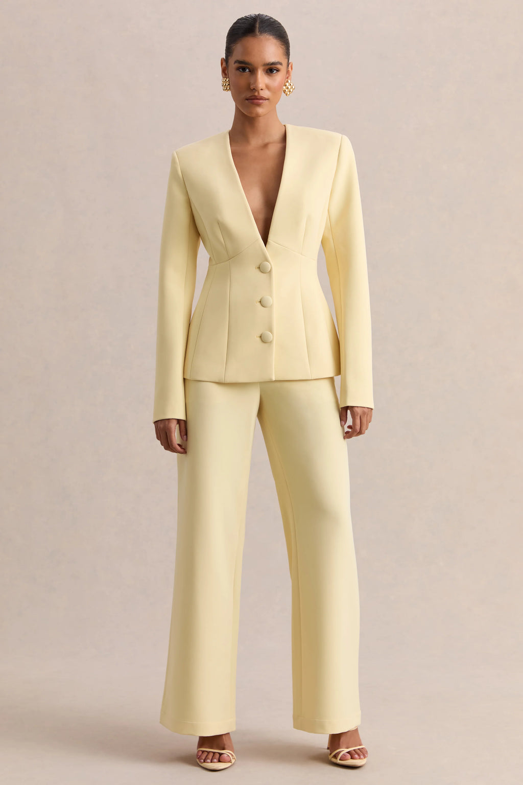 Rosalina | Lemon Extreme-Plunge Neck Tailored Blazer