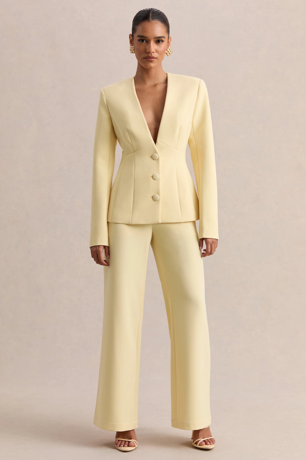 Rosalina | Lemon Extreme-Plunge Neck Tailored Blazer