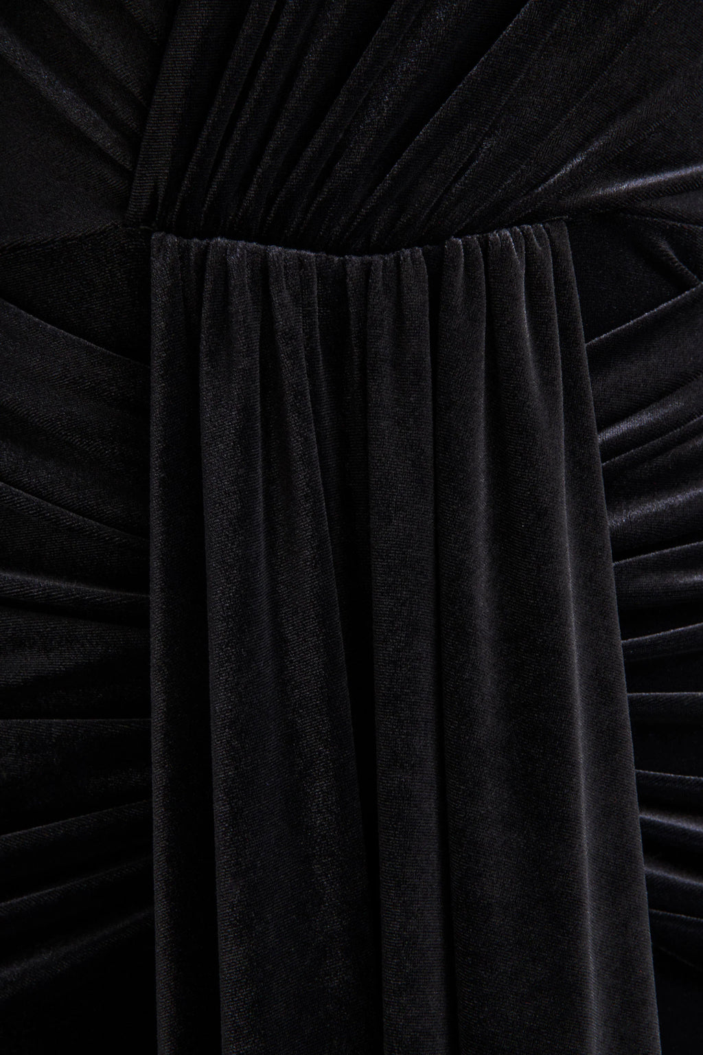 Halima | Black Velvet Plunge-Neck Maxi Dress With Gathered Detailing