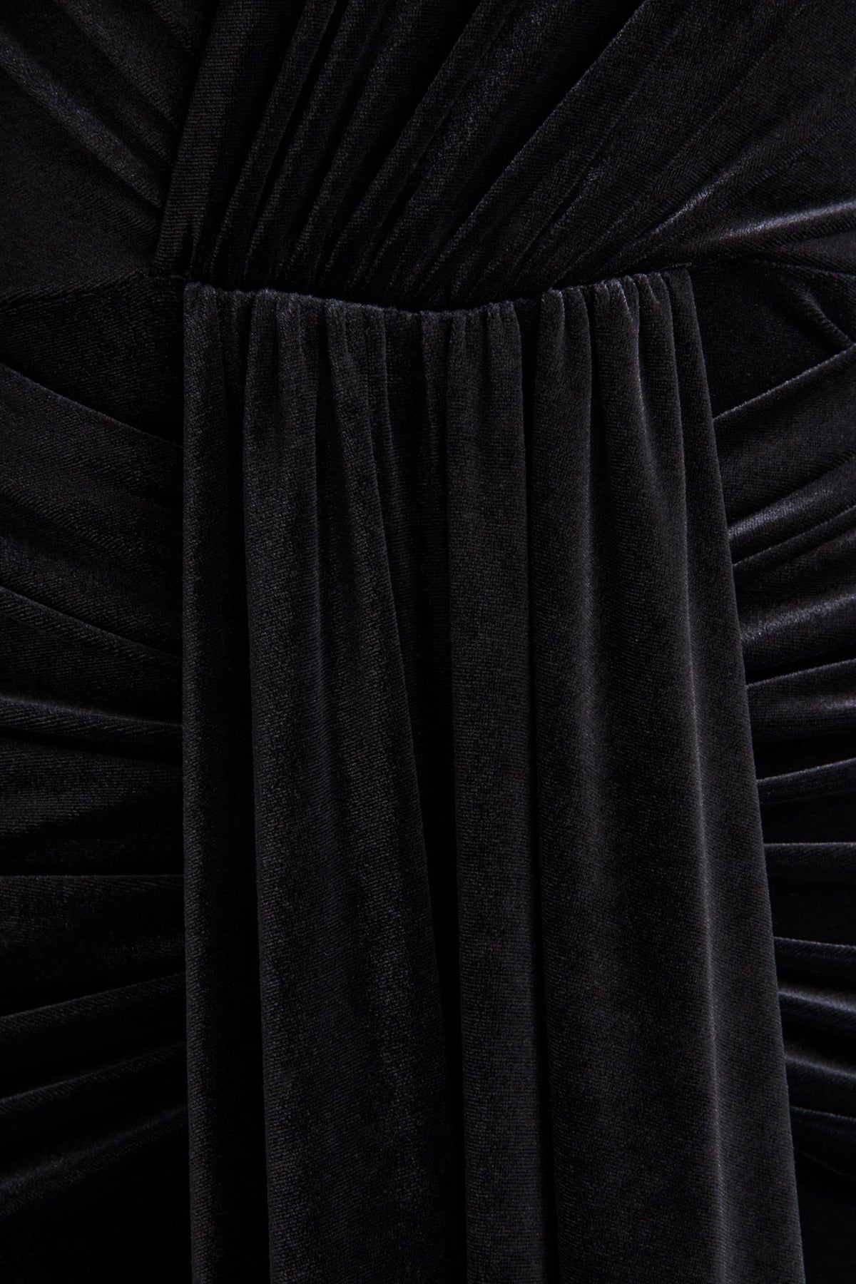 Halima | Black Velvet Plunge-Neck Maxi Dress With Gathered Detailing