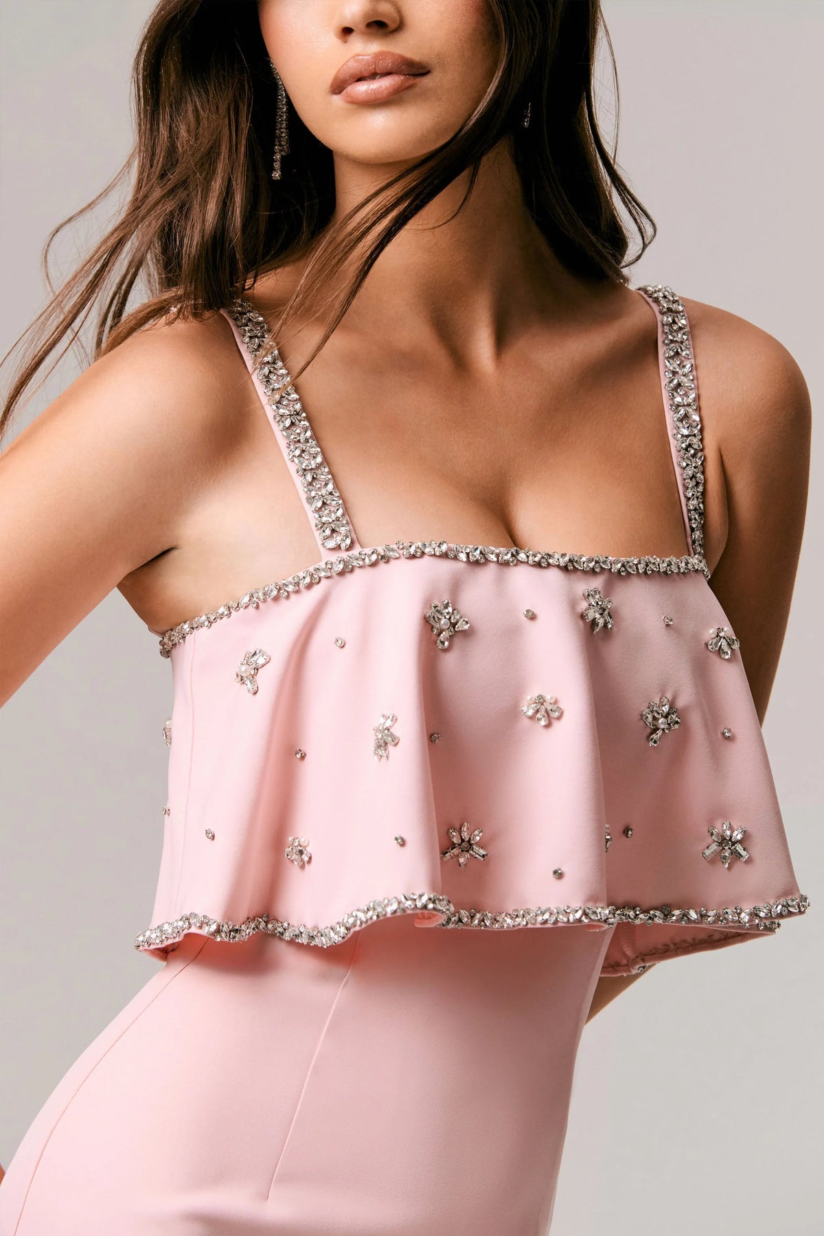Scarlet | Pale Pink Square-Neck Embellished Maxi Dress