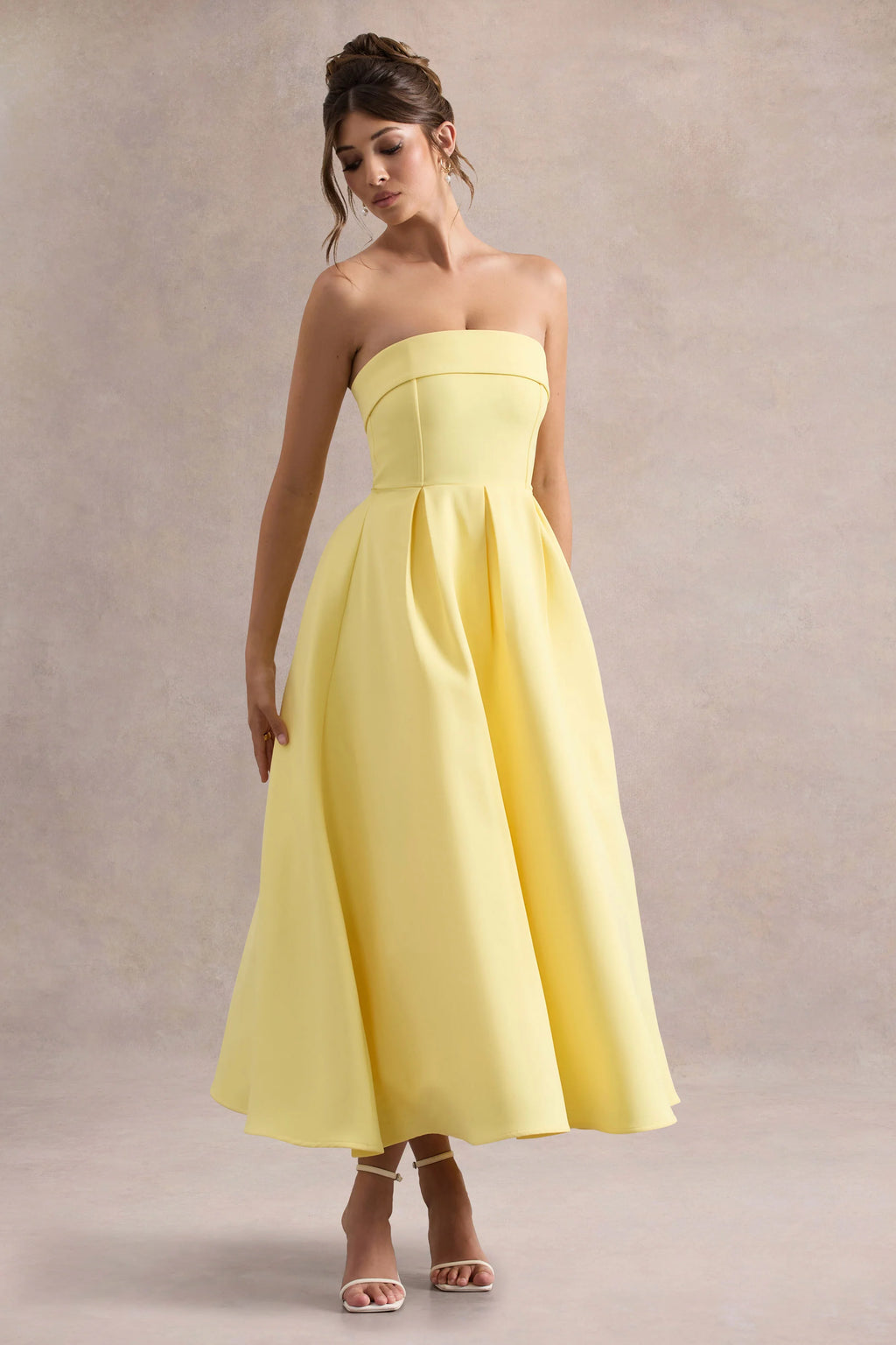 Annalise | Lemon Bandeau Skater Midi Dress