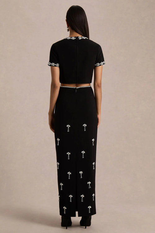 Aven | Black Hand-Embellished Maxi Skirt