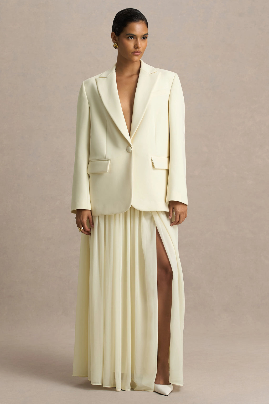 Spencer | Cream Chiffon Pleated Maxi Skirt