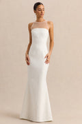 Rosevine | White Crew-Neck Maxi Dress With Mesh Panel