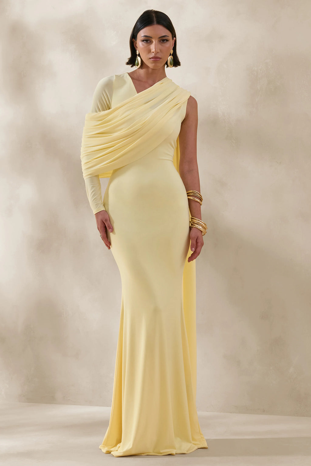 Rubelle | Lemon Asymmetric-Neck Maxi Dress With Draped-Detailing