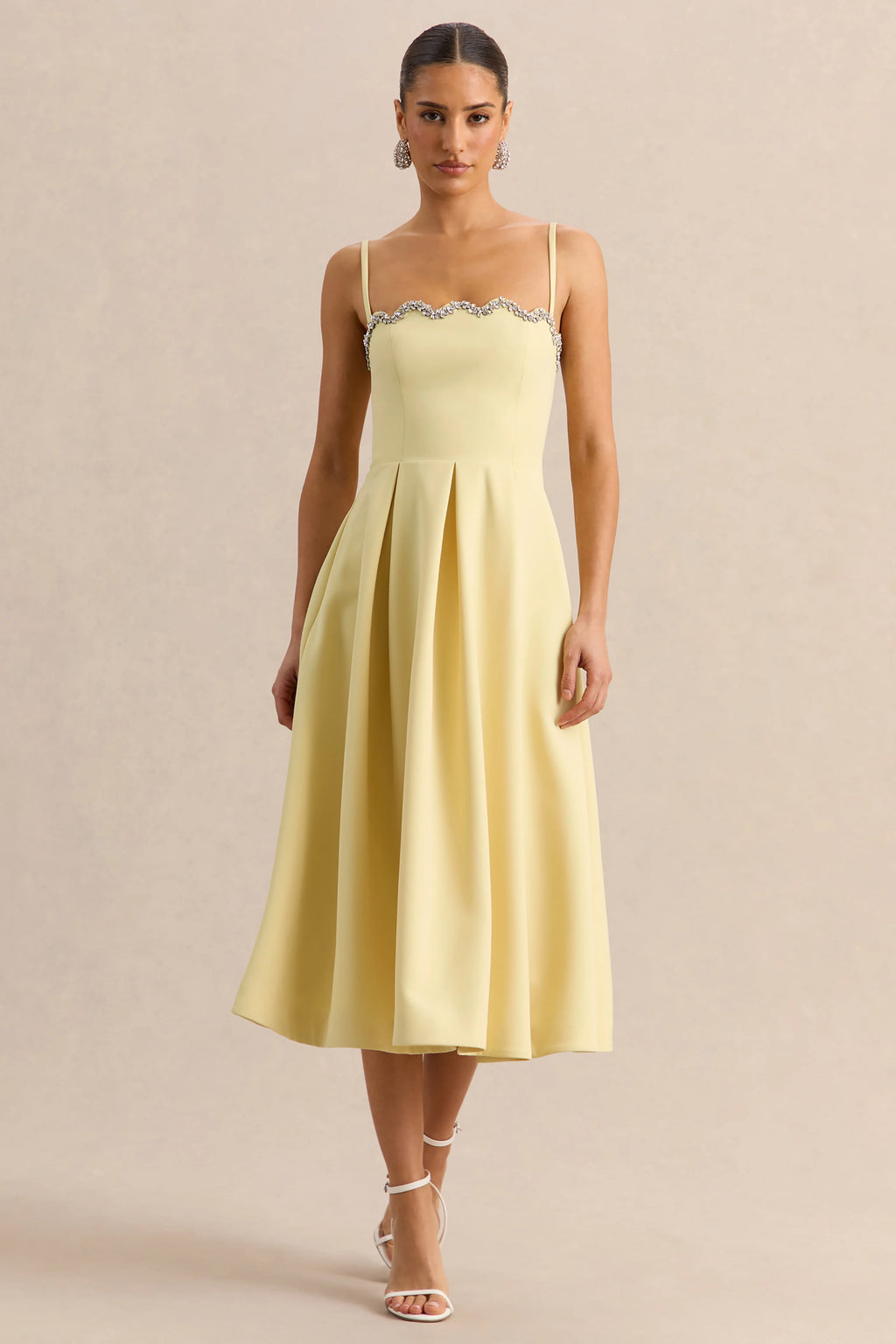 Evoria | Lemon Scalloped Square-Neck Midi Dress