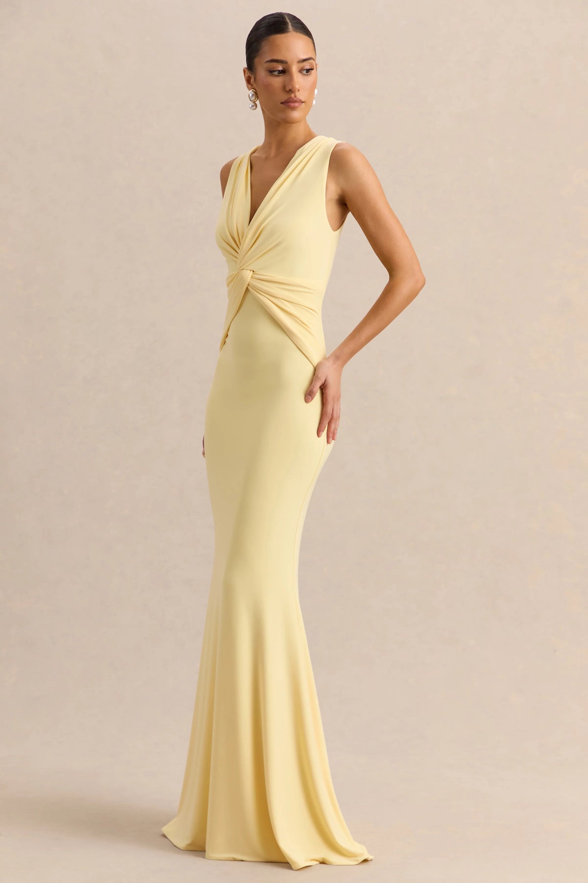 Holly | Lemon Plunge-Neck Maxi Dress With Twist-Detail