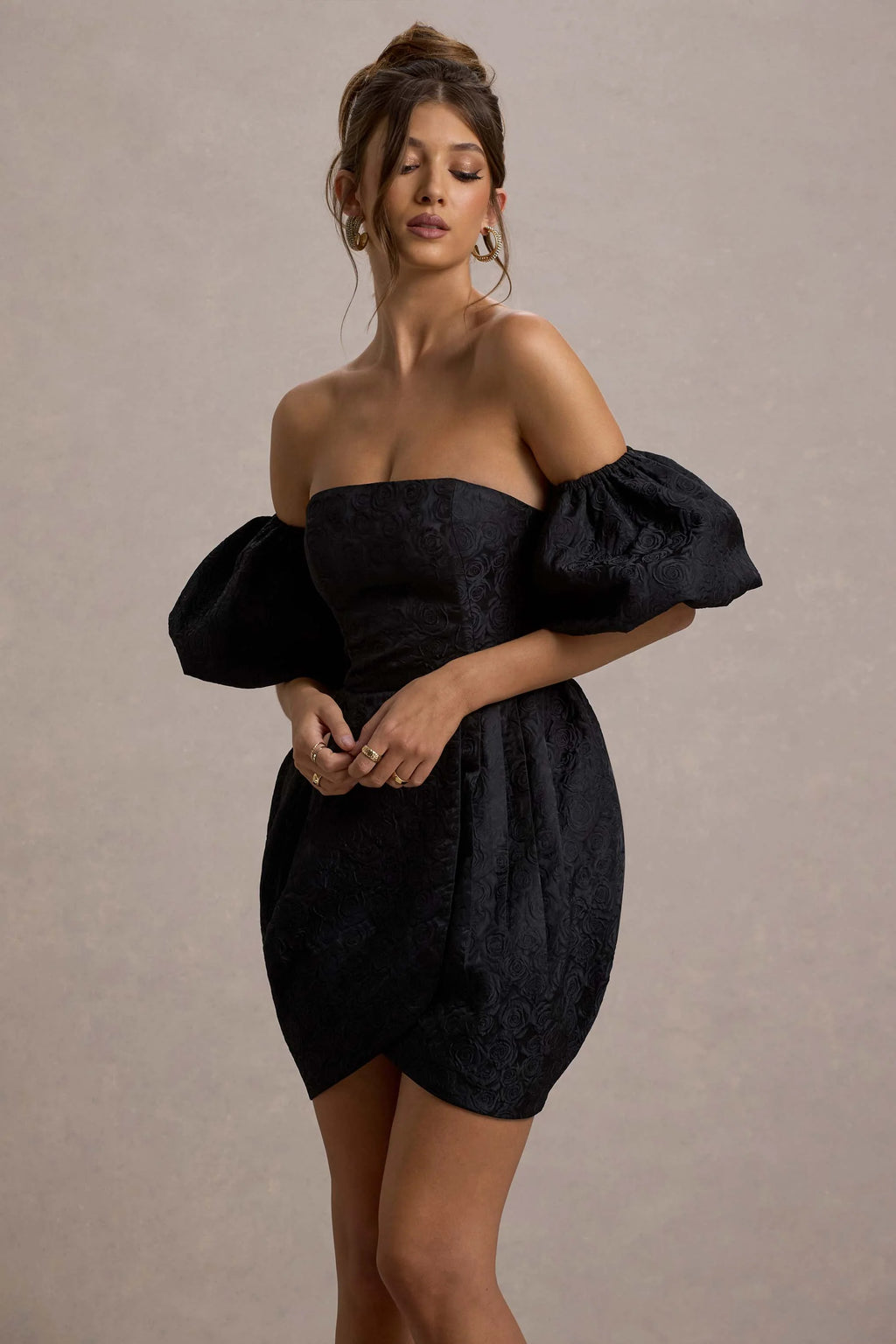 Ramone | Black Bardot Mini Dress With Tulip Hem