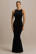 Pippa | Black Velvet Crew-Neck Mermaid Maxi Dress