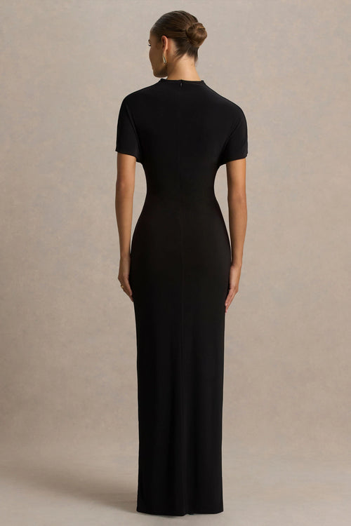 Arlena | Black High-Neck Wrapped Maxi Dress