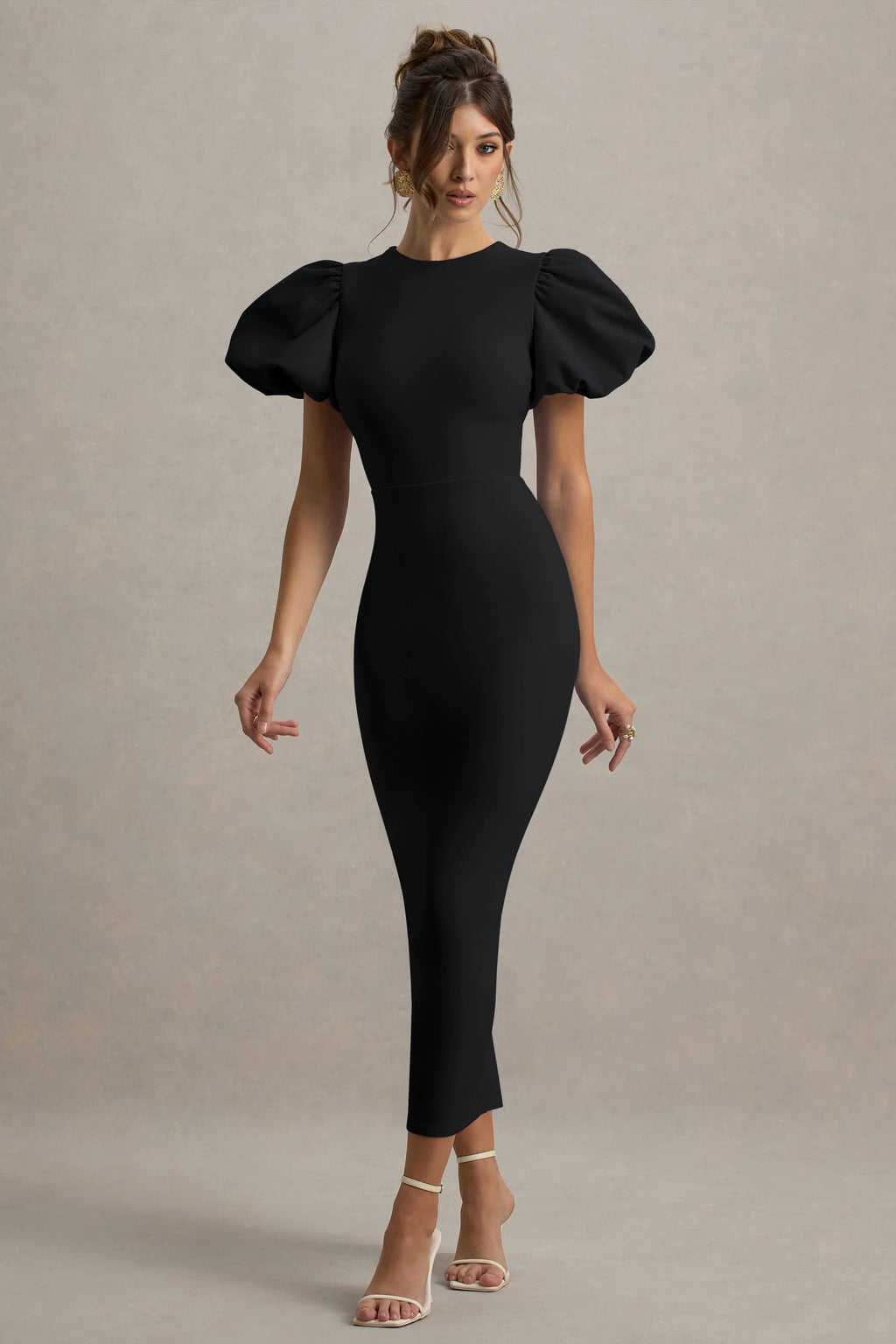 Dakota | Black Puff-Sleeve Midi Dress