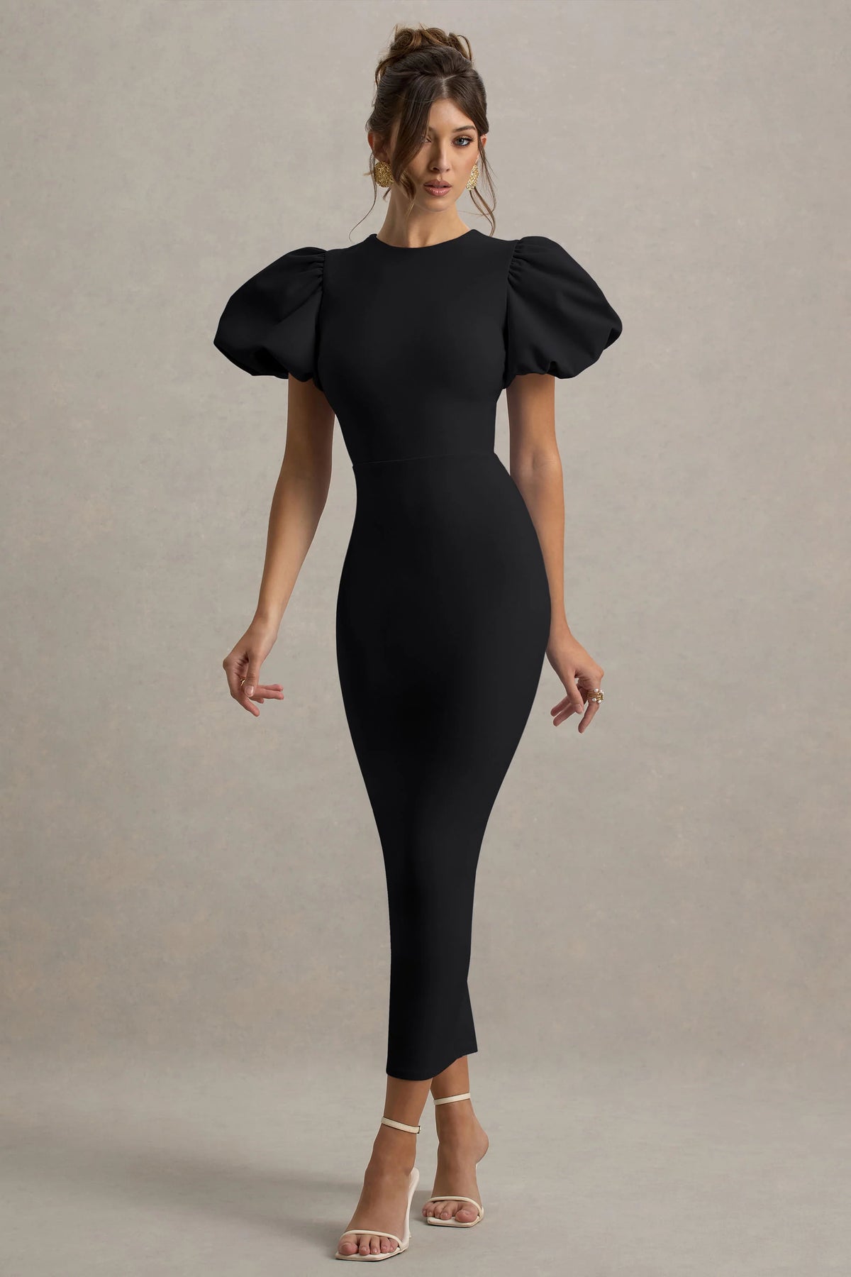 Dakota | Black Puff-Sleeve Midi Dress