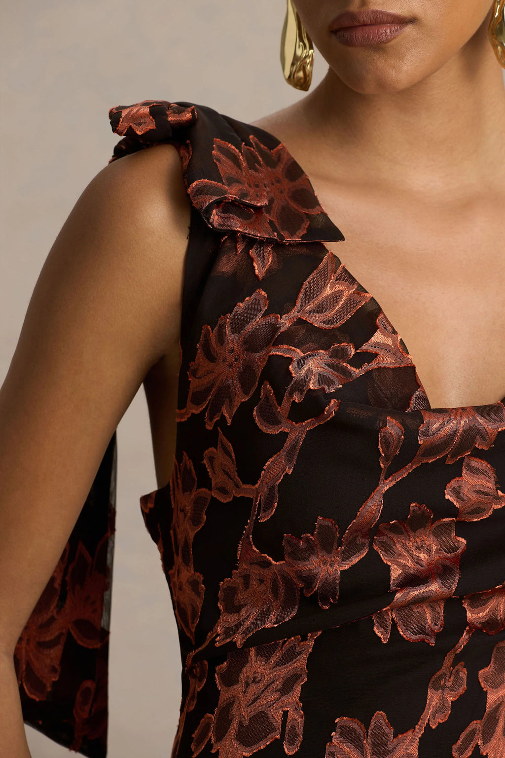 Mar | Black And Rust Cowl-Neck Maxi Dress With Bow Detail