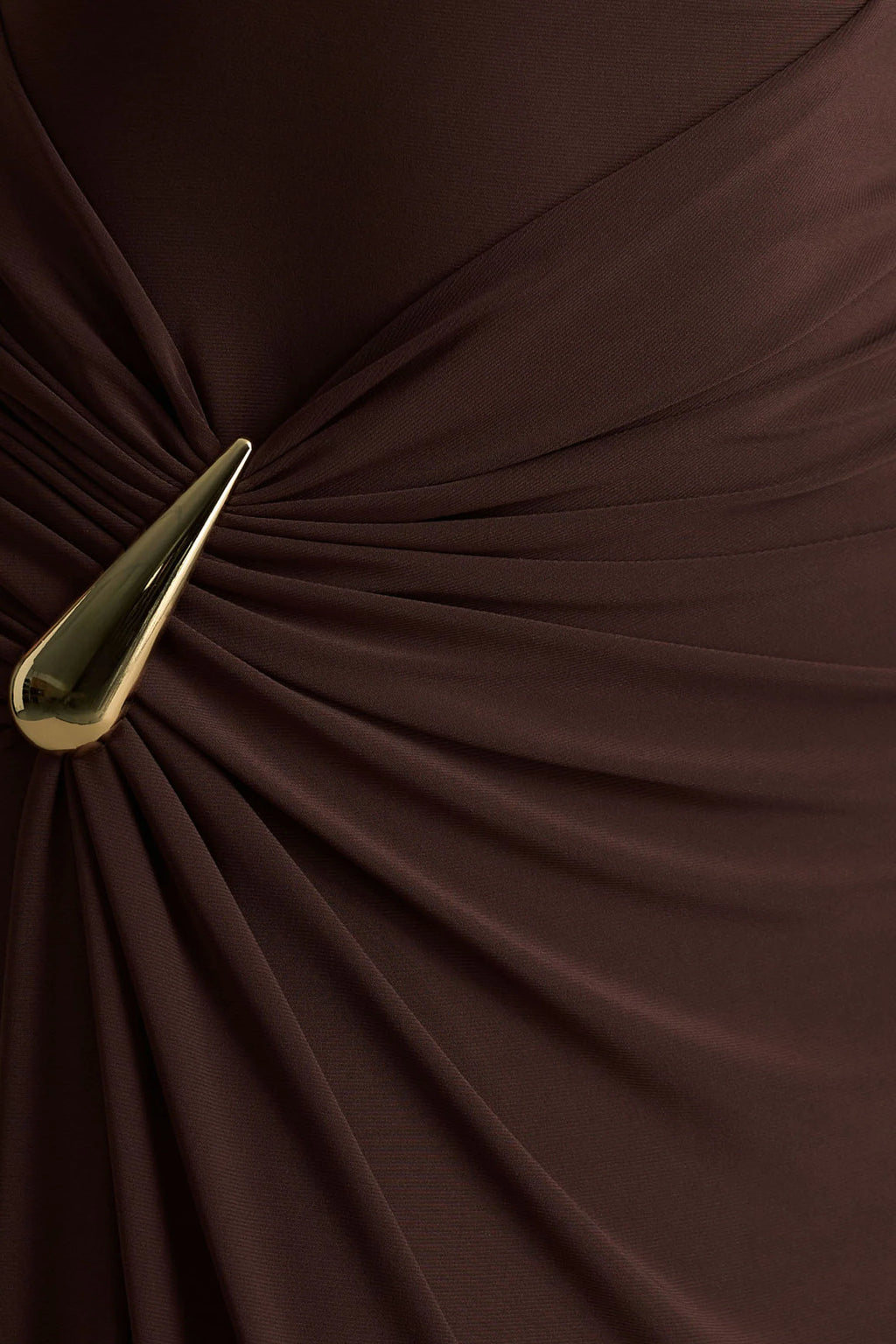 Fiora | Brown Wide-Neck Maxi Dress With Gathered Detail
