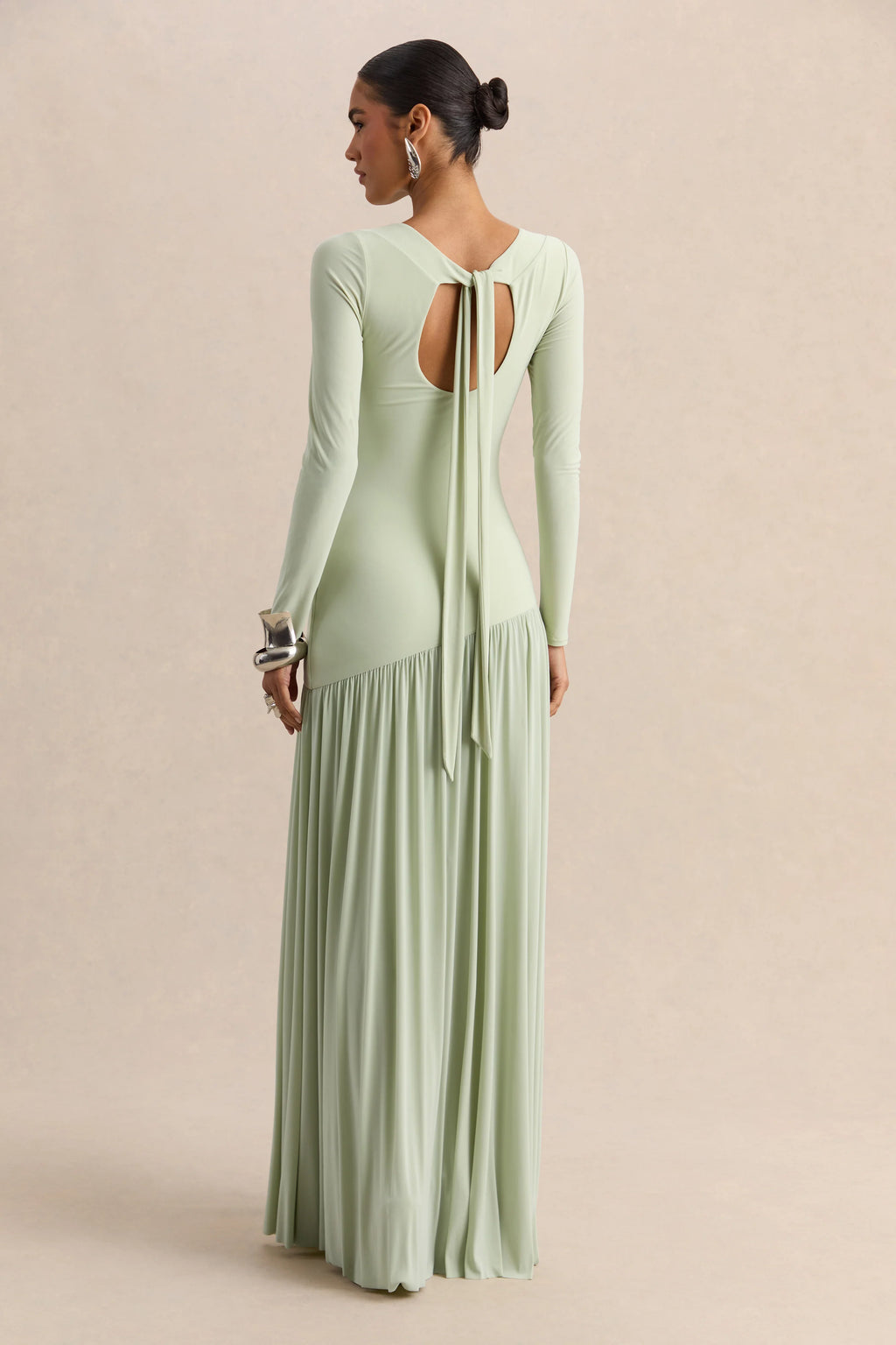 Jasira | Mint Crew-Neck Maxi Dress With Asymmetric Drop-Waist