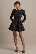 Divine | Black Lace Embellished Crew-Neck Mini Dress