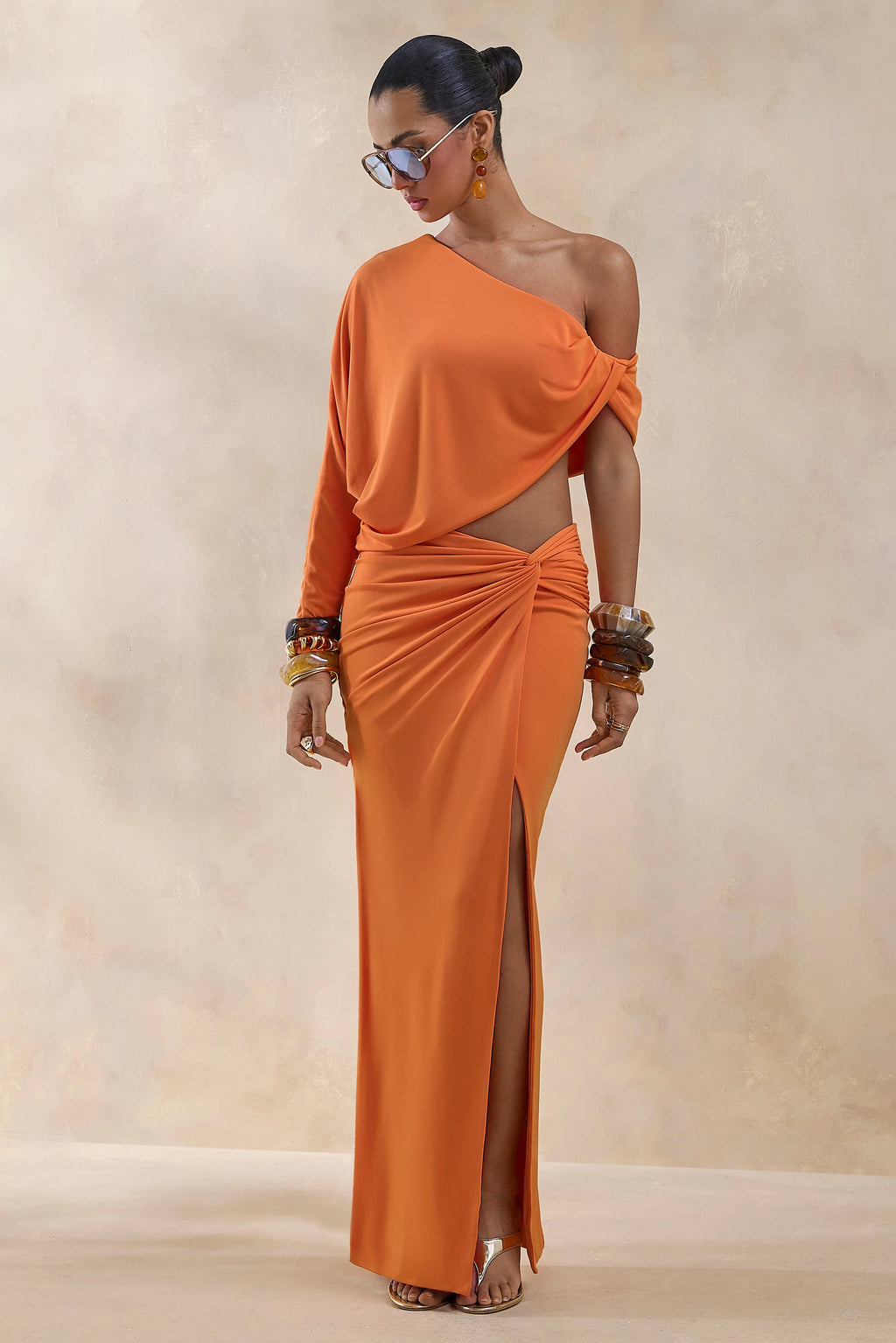 Marlena | Orange Twisted Split Maxi Skirt