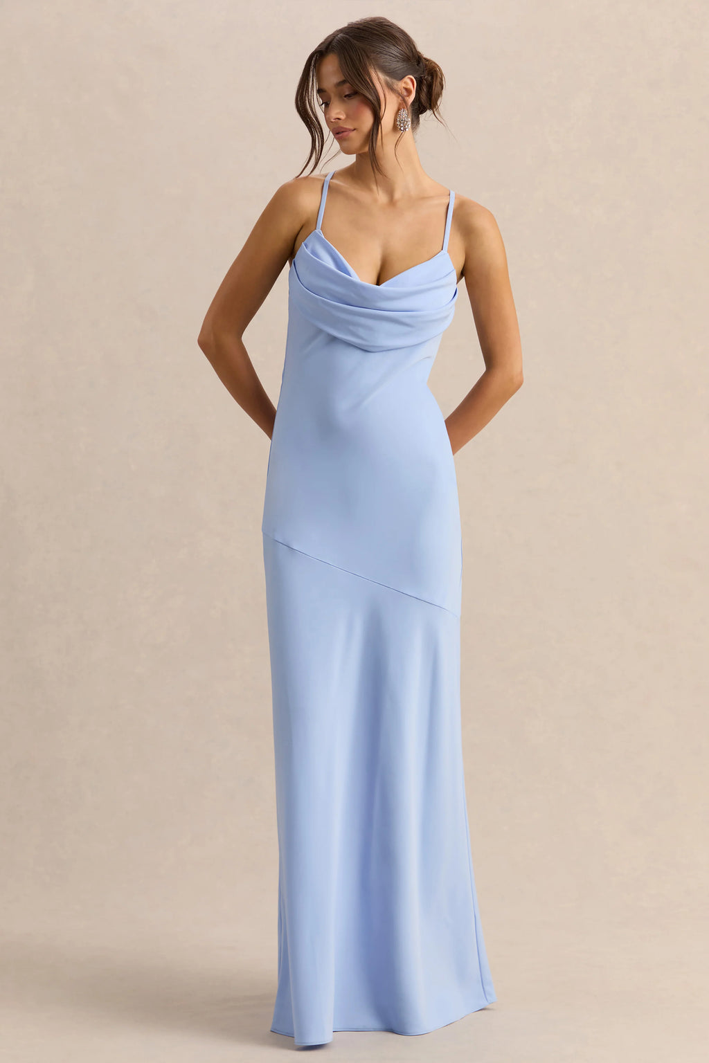 Anarelle | Powder Blue Satin Cowl-Neck Maxi Dress