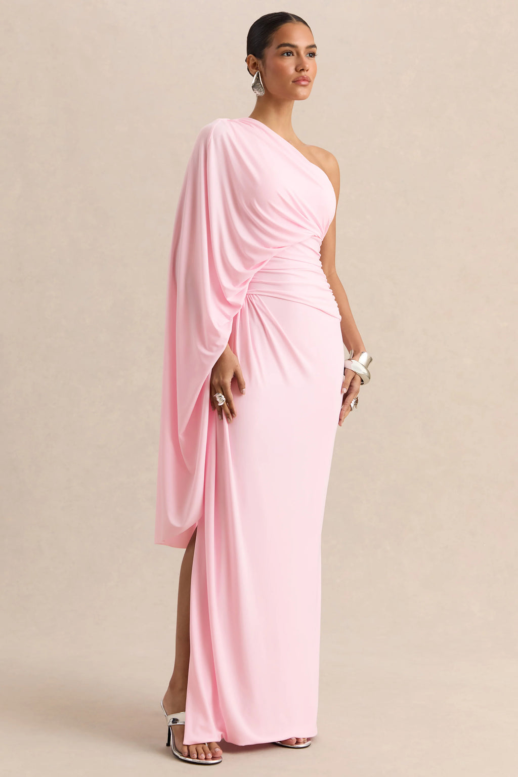 Sabella | Pink Asymmetric-Neck Maxi Dress