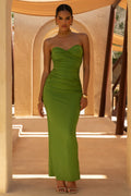 Katarina | Green Sweetheart-Neck Maxi Dress With Ruched Details