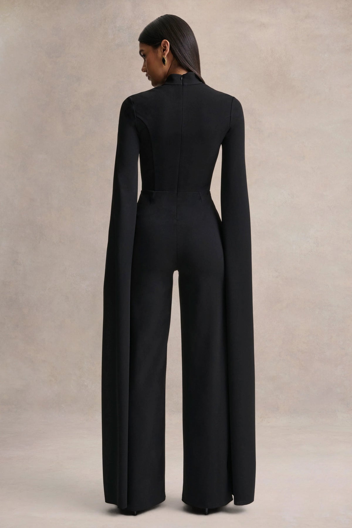 Elisabetta | Black Square-Neck Jumpsuit With Cape-Sleeves