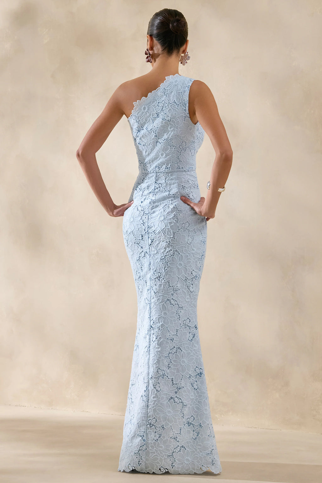 Lunia | Powder Blue Broderie Asymmetric-Neck Maxi Dress