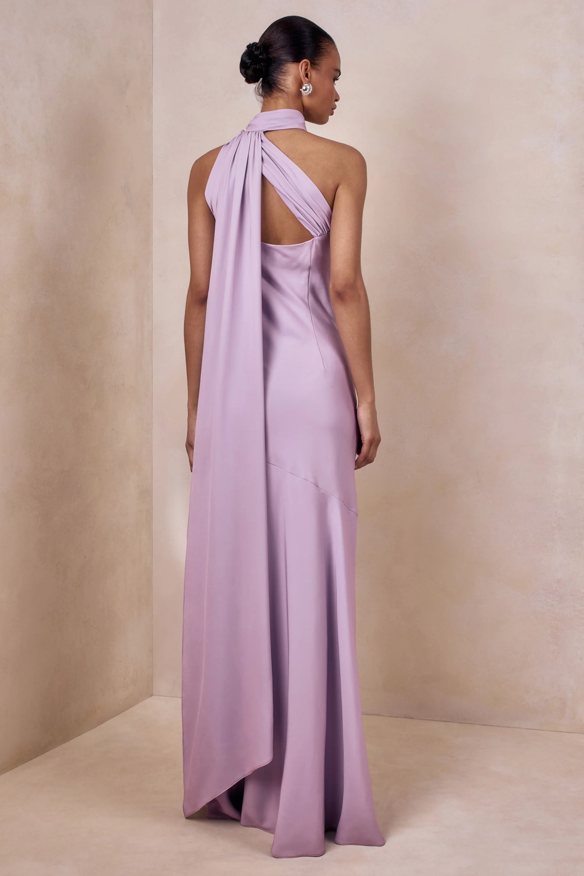 Cara | Lilac Matte Satin High-Neck Maxi Dress