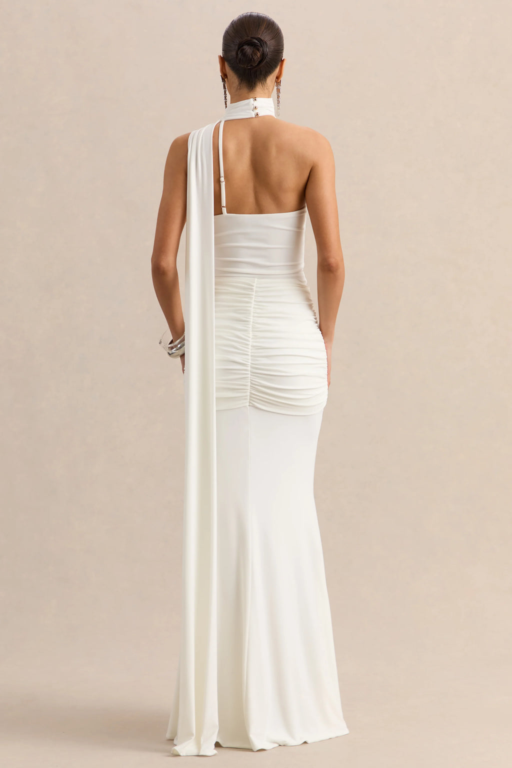 Eowyn | White Ruched Maxi Skirt With Front Split