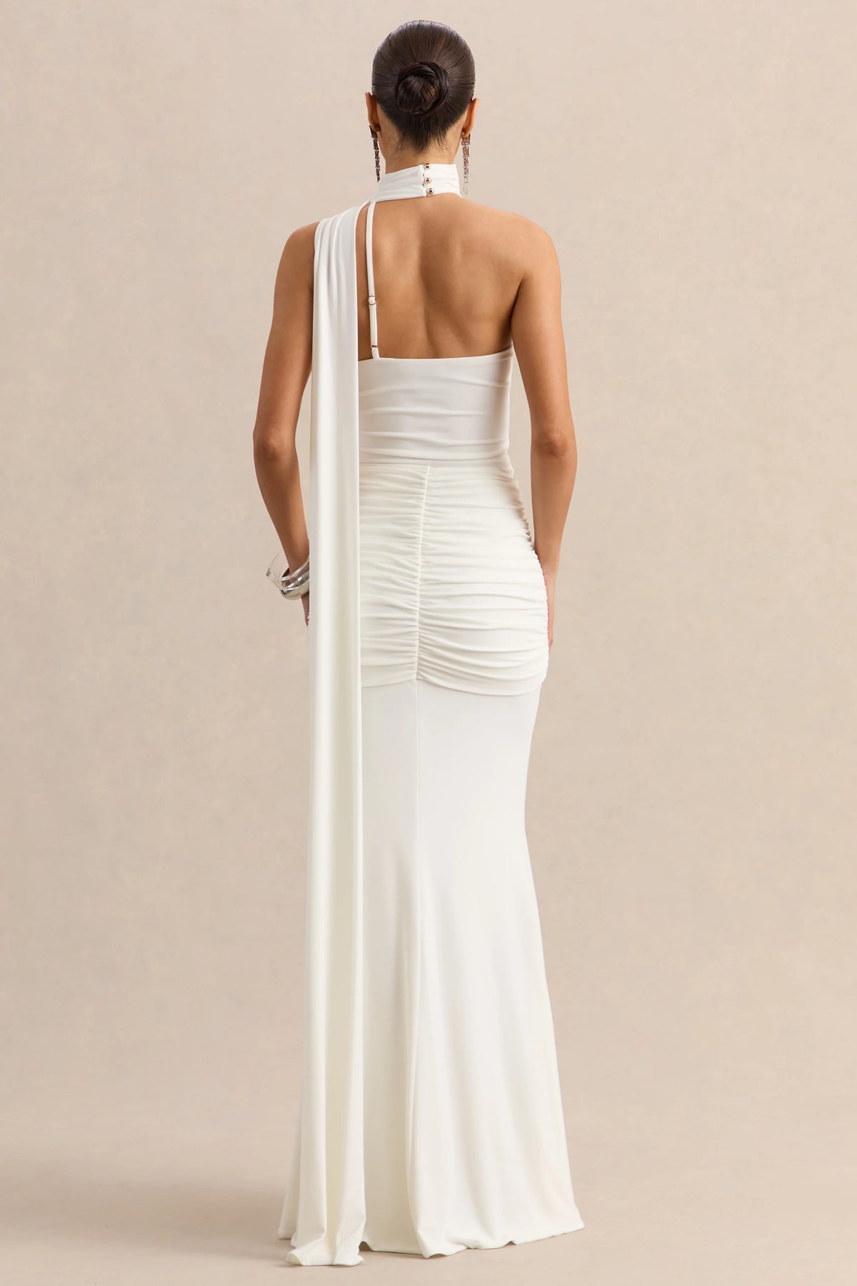 Eowyn | White Ruched Maxi Skirt With Front Split
