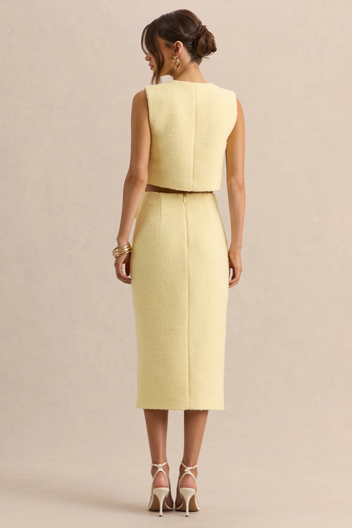 Glyra | Lemon Tailored Midi-Skirt With Button-Detailing