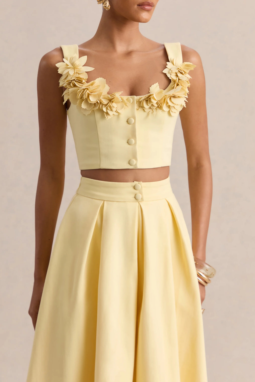 Caprielle | Lemon Scoop-Neck Crop-Top With Corsage Detailing