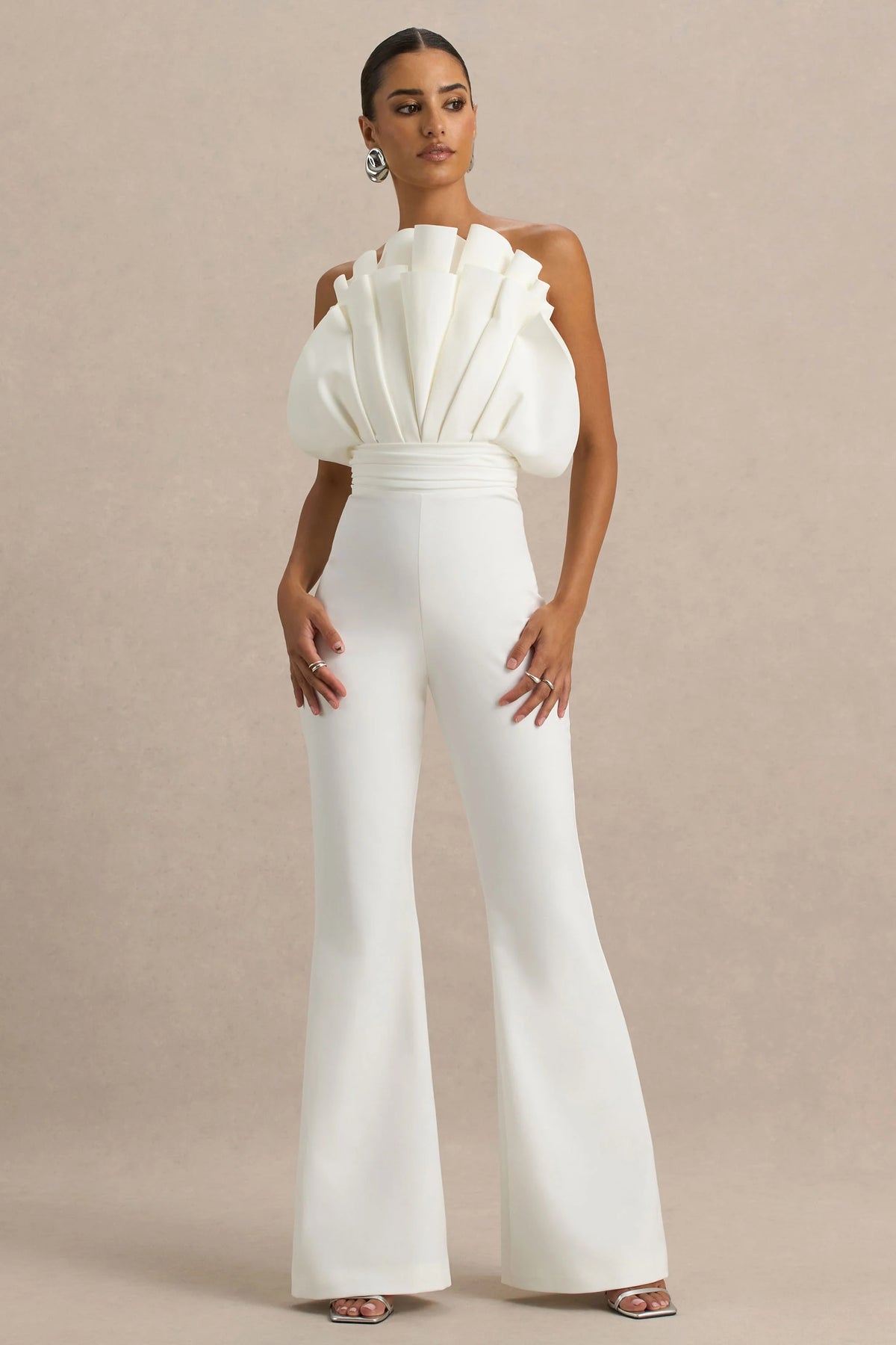 Riga | White Ruffled Asymmetric Jumpsuit