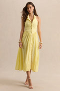 Jezebel | Yellow Lace Plunge-Neck Collared Midi Dress