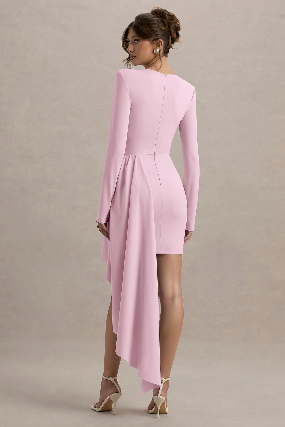 Zaya | Pink Long Sleeve Mini Dress With Drape
