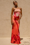 Ceremony | Pink Ombre Floral Print Bandeau Fishtail Maxi Dress