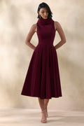 Exclusivity | Burgundy High-Neck Midi Dress