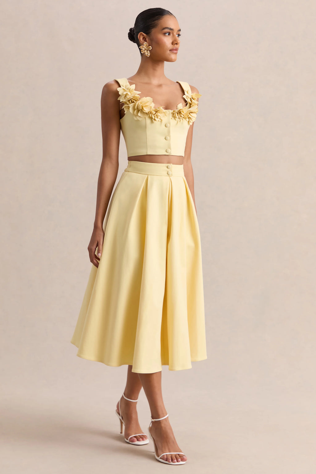 Caprielle | Lemon Scoop-Neck Crop-Top With Corsage Detailing
