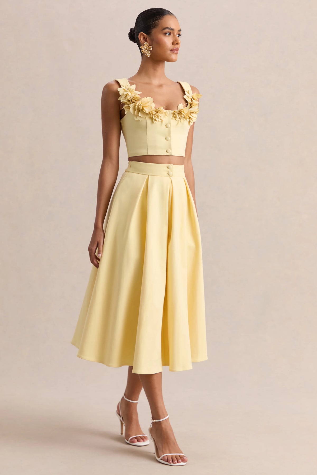 Caprielle | Lemon Scoop-Neck Crop-Top With Corsage Detailing