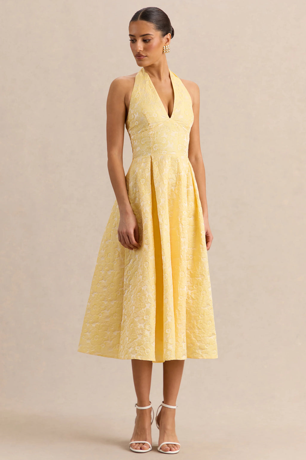 Nyomi | Lemon Satin Halter-Neck Midi-Dress